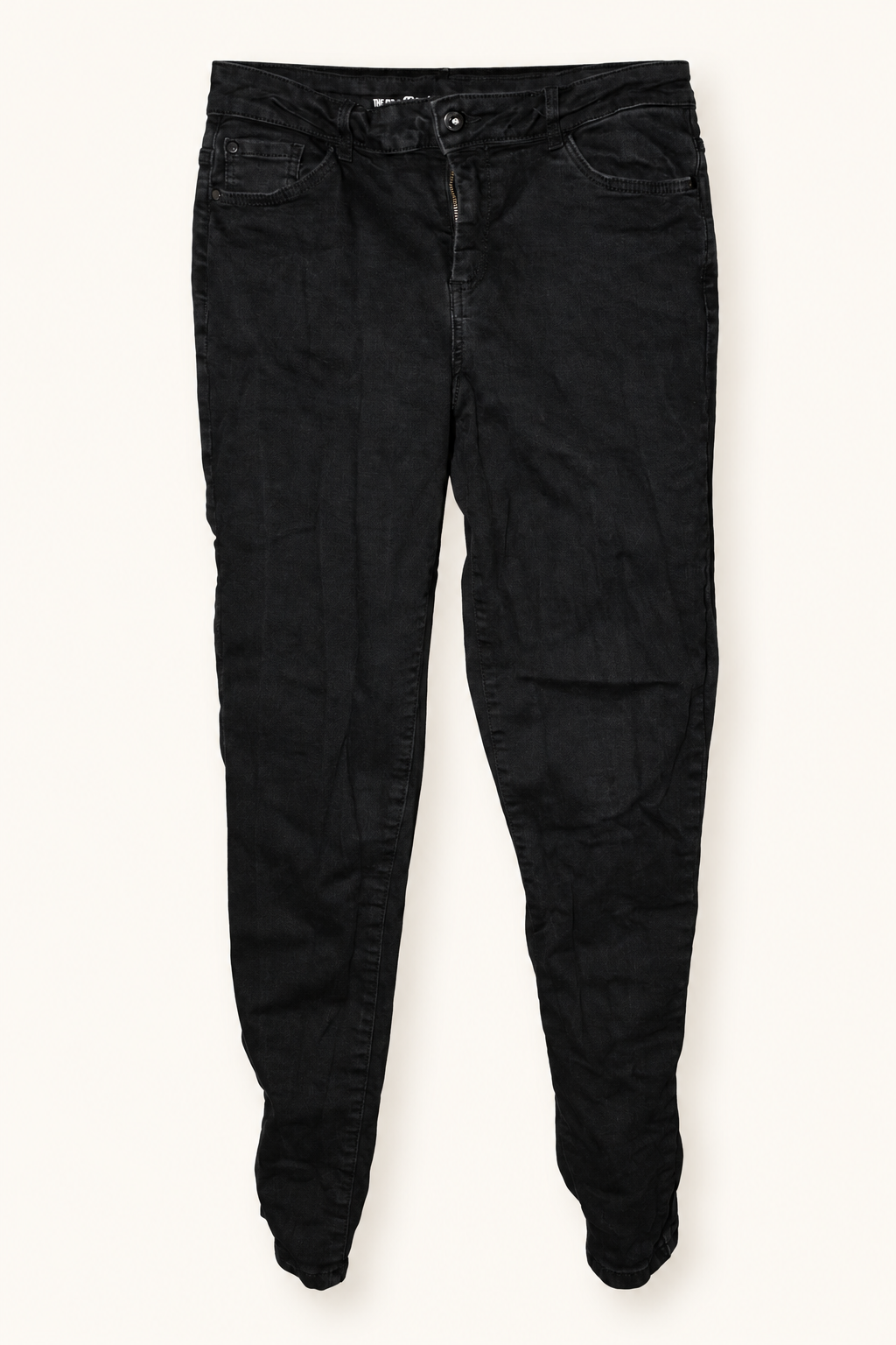 CR-0007, The 1964 Denim Company Sienna Black Jeans, garment-only front view. AI-edited from the actual garment photo.