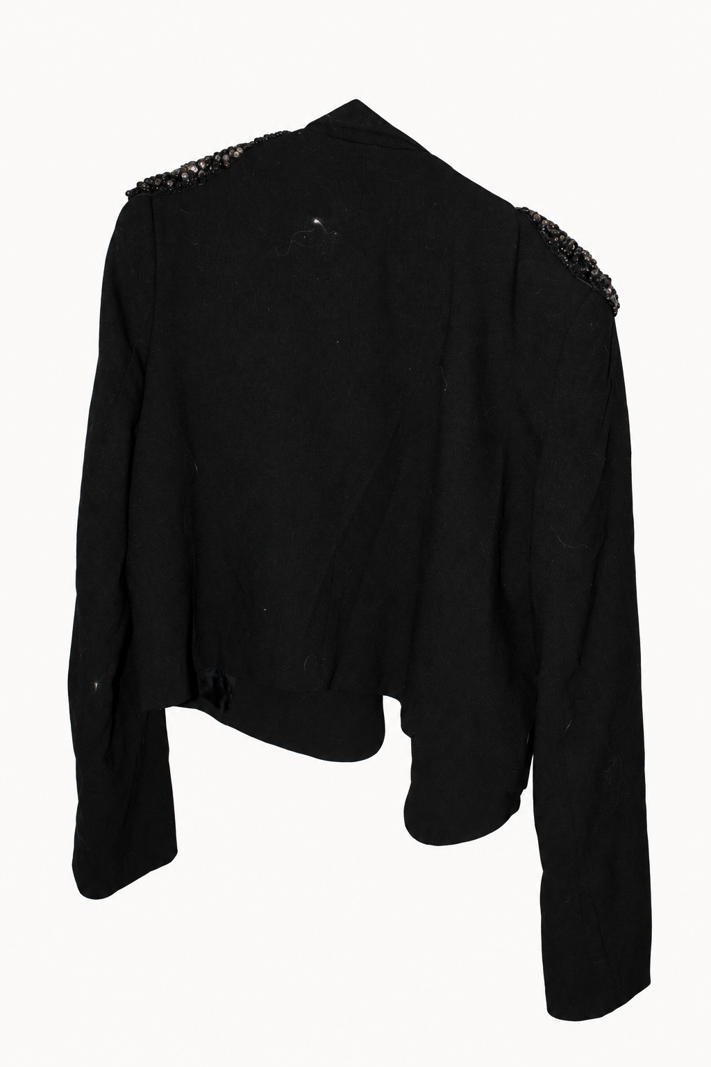 CR-0014, George Black Embellished-Shoulder Blazer, garment-only rear view. AI-edited from the actual garment photograph; hanger and background removed.