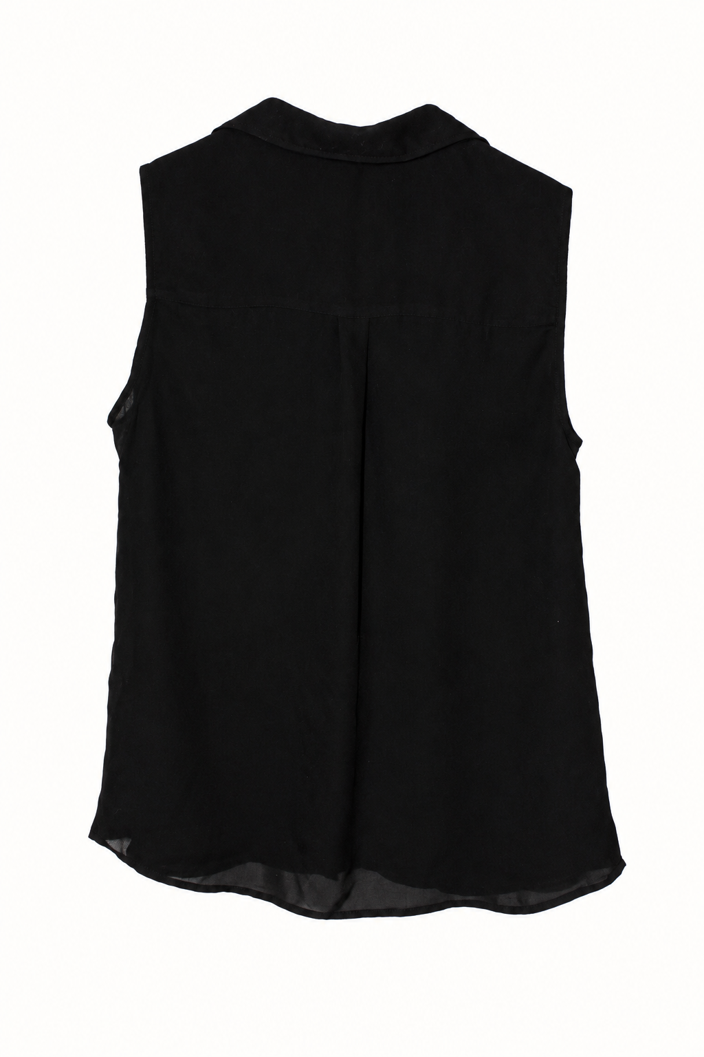 CR-0016, Anko Black Sleeveless Button Blouse, garment-only rear view. AI-edited from the actual garment photograph; hanger and background removed.