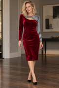 AI-generated model wearing Burgundy Houndstooth Keyhole Dress, front view