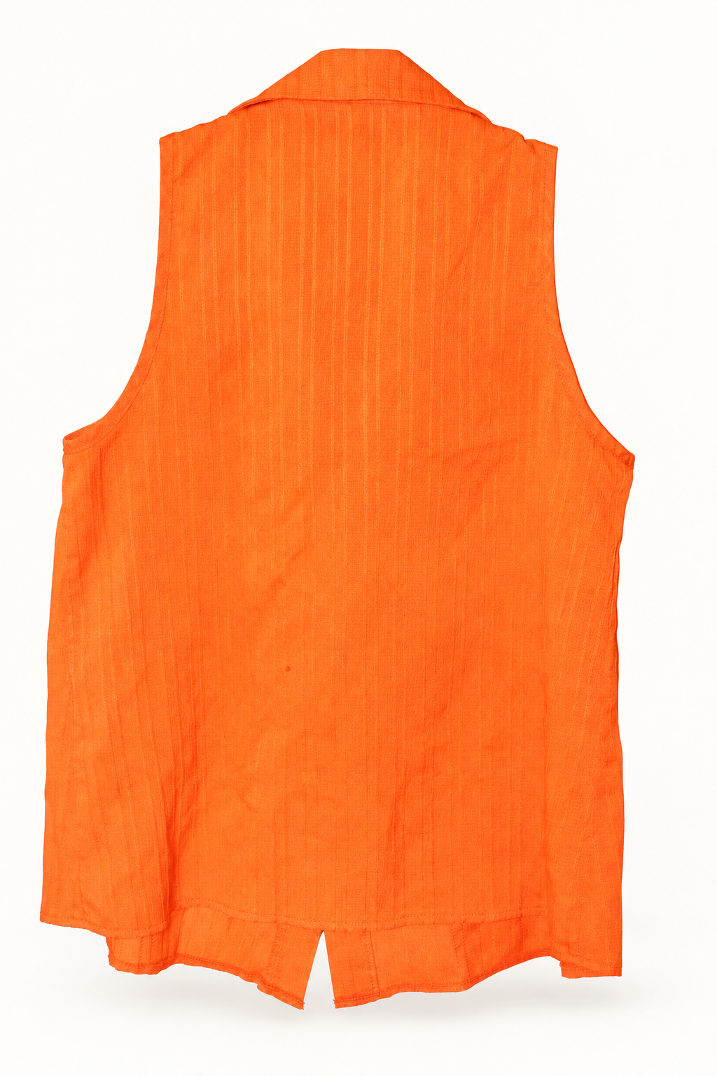 CR-0030, Orange Sleeveless Collared Blouse, garment-only rear view. AI-edited from the actual garment photo; hanger, support and background removed.