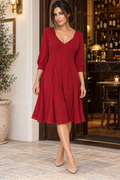 AI-generated model wearing MORRISSEY Burgundy V-Neck Pleated Dress, front view