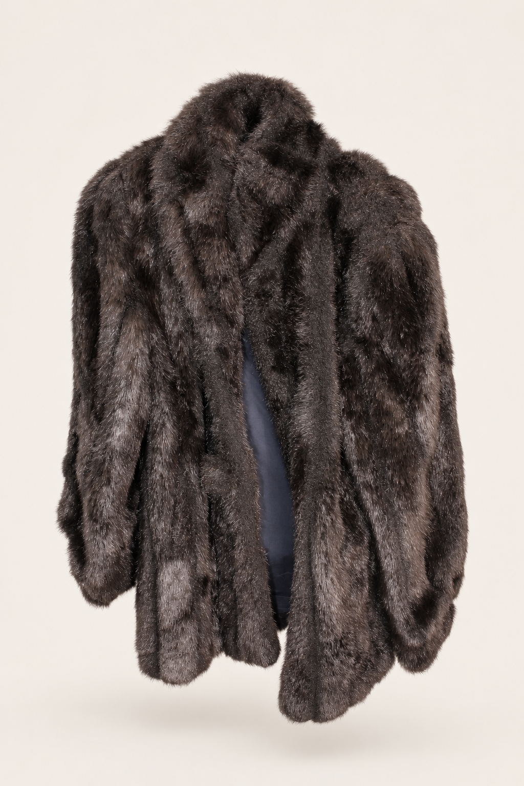 CR-0034, Dark Brown Fur-Textured Coat, garment-only front view. AI-edited from the actual garment photo; hanger and background removed.