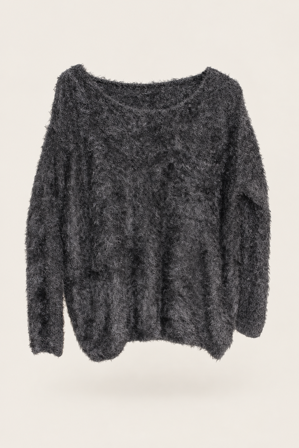 CR-0036, Dark Fuzzy Jumper, garment-only supplied view. AI-edited from the actual garment photo; hanger and background removed.