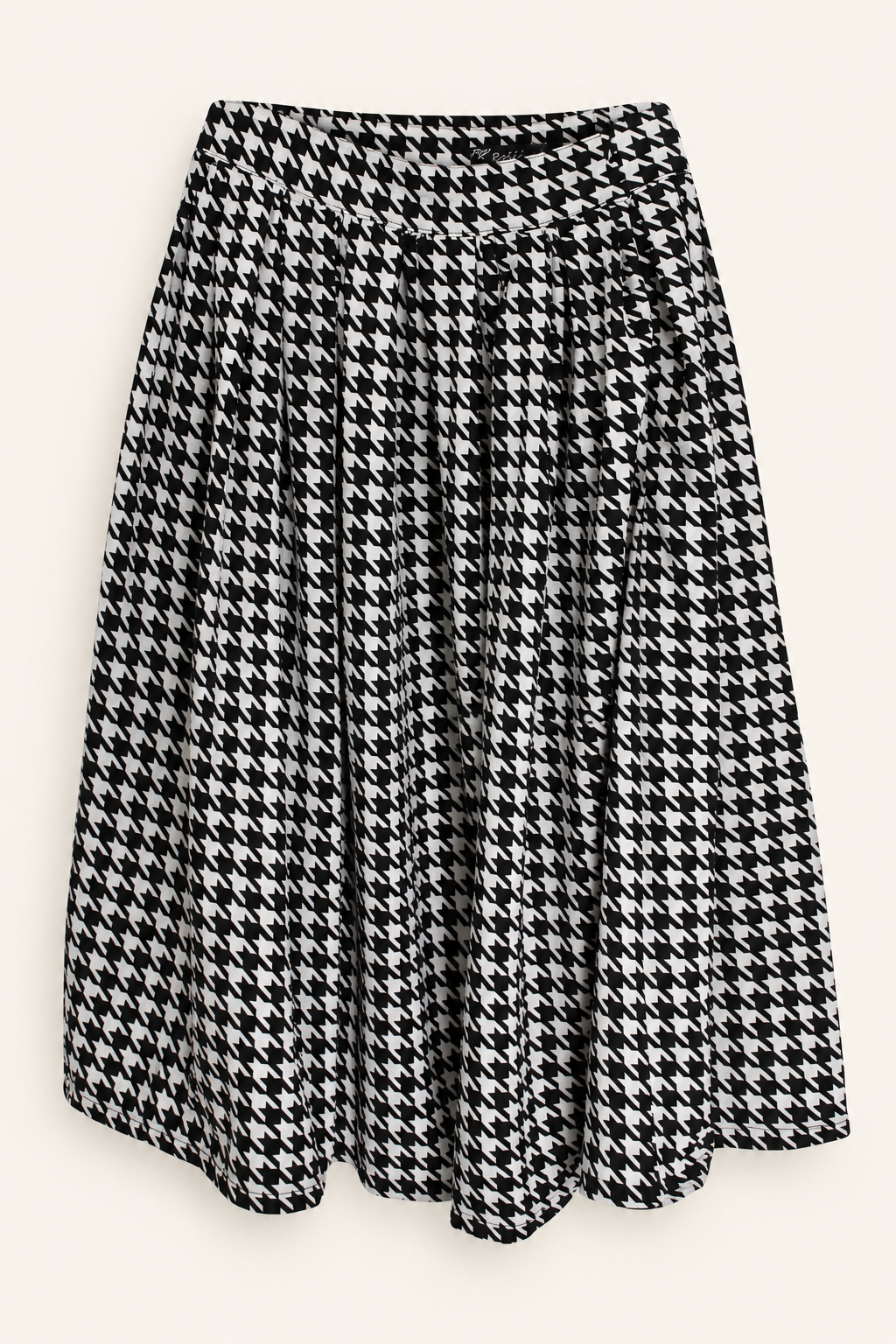 CR-0037, Black & White Houndstooth Pleated Skirt, garment-only front view. AI-edited from the actual garment photo.