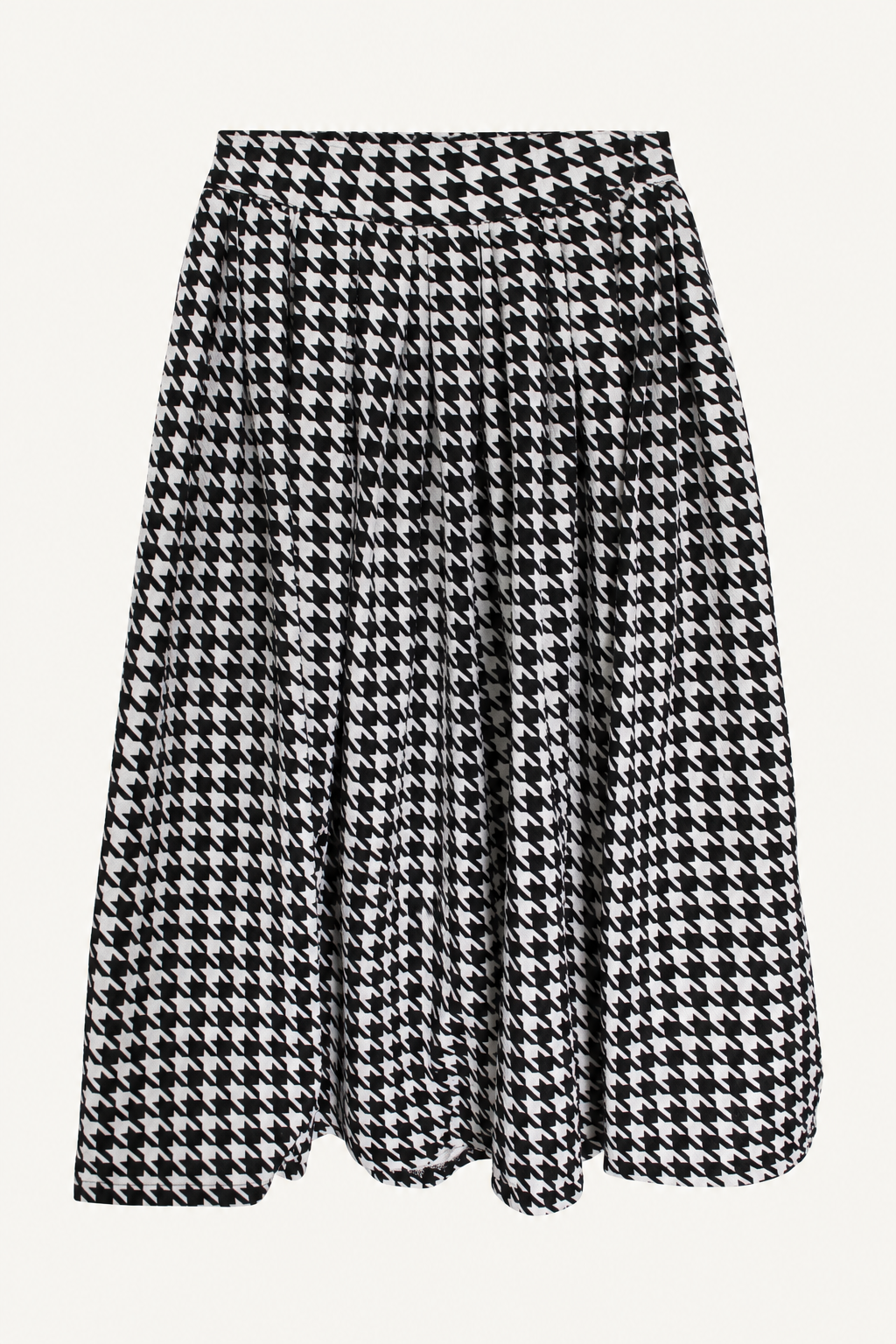 CR-0037, Black & White Houndstooth Pleated Skirt, garment-only rear view. AI-edited from the actual garment photograph; hanger, support and background removed.