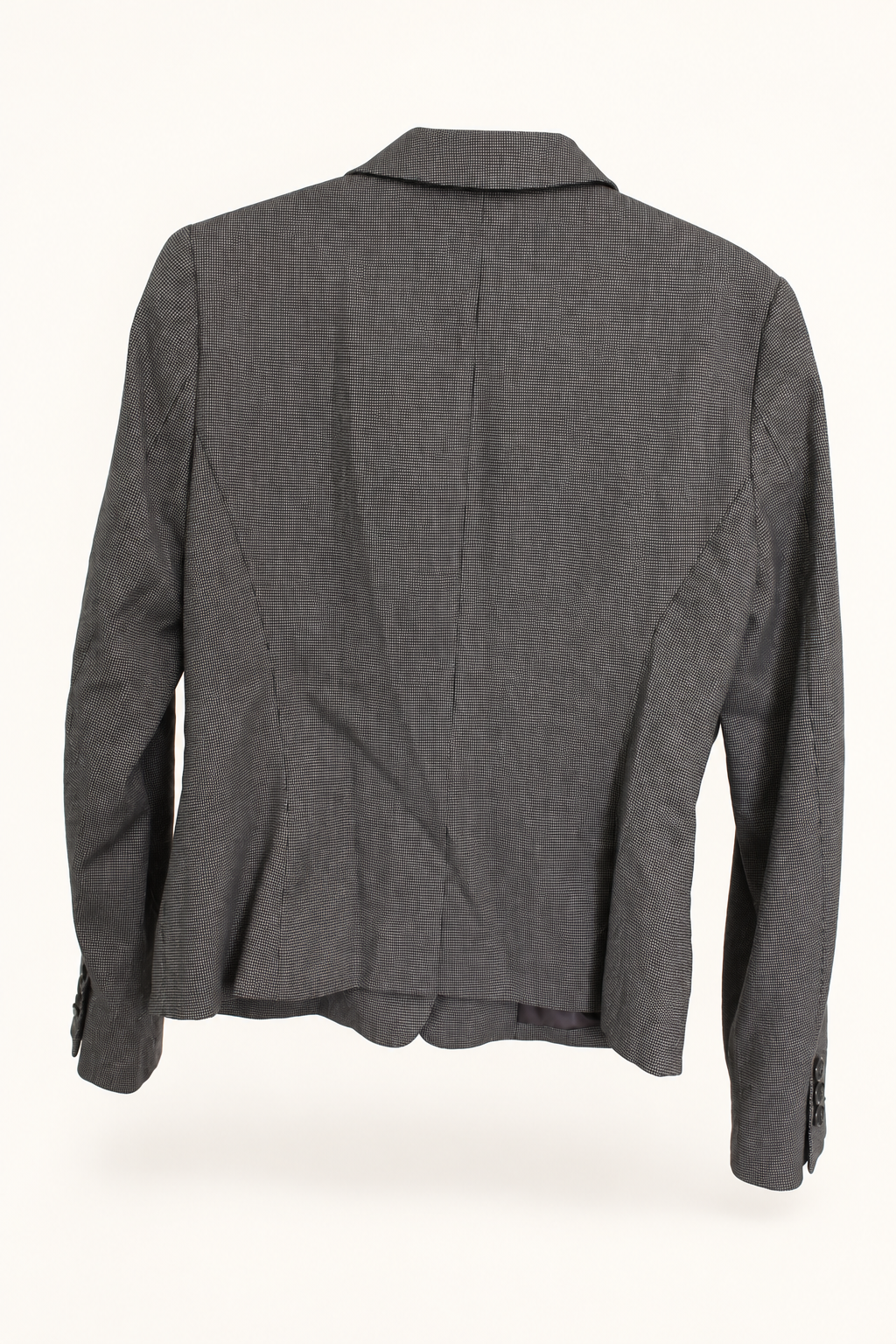 AI-edited garment-only rear view of Veronika Maine Grey Micro-Pattern Blazer, based on the actual item photograph; hanger and background removed.