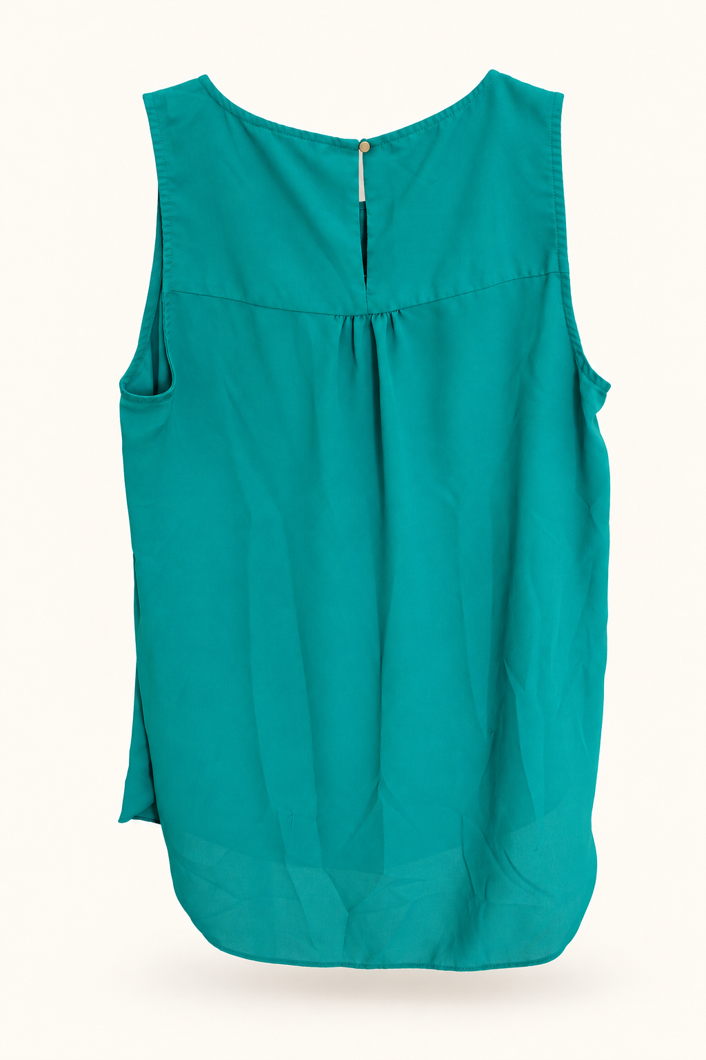 AI-edited garment-only rear view of Portmans Teal Keyhole Sleeveless Blouse, based on the actual item photograph; hanger and background removed.