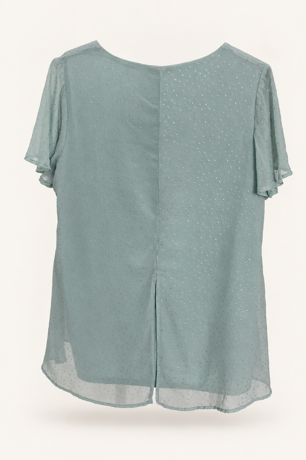 AI-edited garment-only rear view of Rockmans Mint Metallic-Dot Layered Blouse, based on the actual item photograph; hanger and background removed.