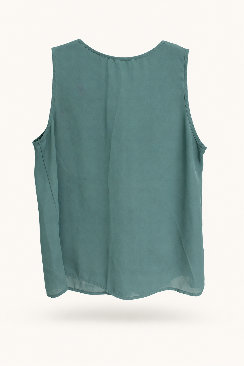 AI-edited garment-only rear view of Muted Teal V-Neck Sleeveless Blouse, based on the actual item photograph; hanger and background removed.
