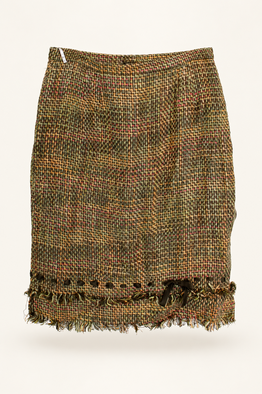 CR-0066, Multicolour Textured Ribbon-Trim Skirt, garment-only front view. AI-edited from the actual garment photo; hanger and background removed.