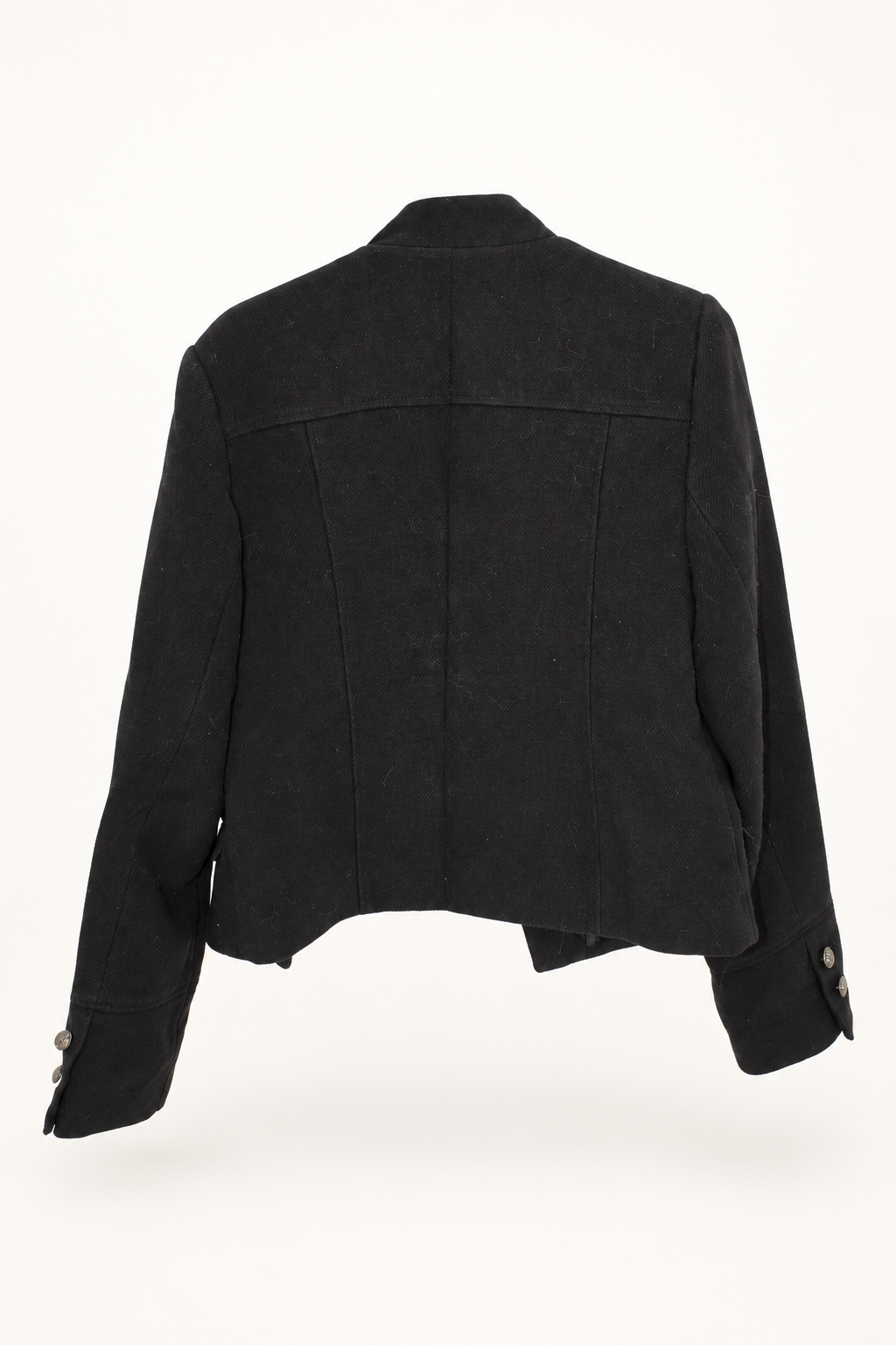 CR-0069, Cotton On Black Military-Style Jacket, garment-only rear view. AI-edited from the actual garment photo; hanger and background removed.