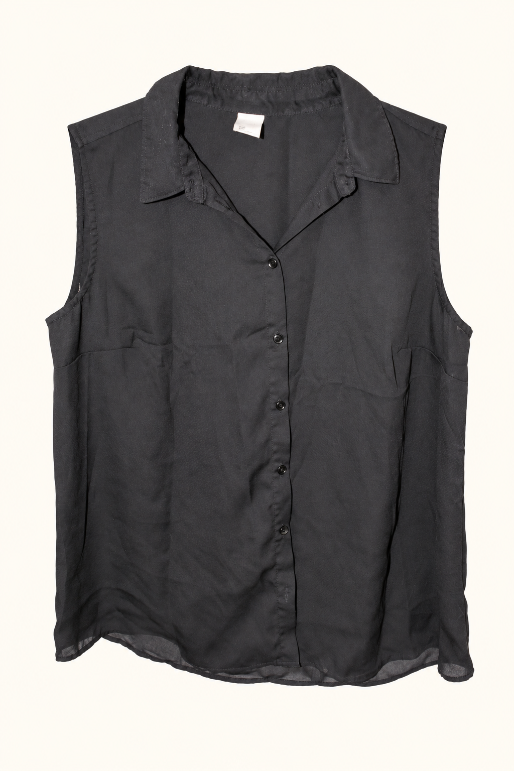 CR-0078, Anko Black Sleeveless Button Blouse, AI-edited garment-only front view based on the actual item photograph