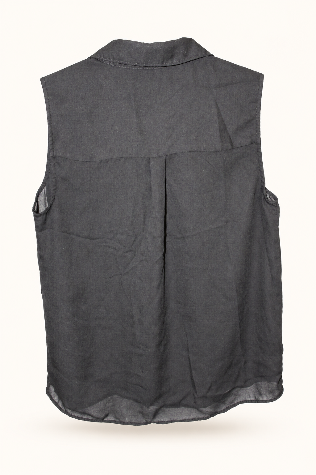 CR-0078, Anko Black Sleeveless Button Blouse, garment-only rear view. AI-edited from the actual garment photo; hanger and background removed.