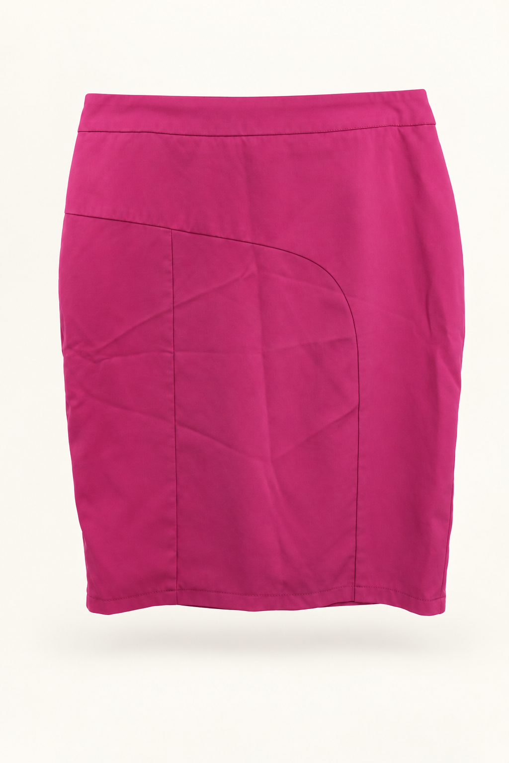 CR-0080, Fuchsia Curved-Panel Pencil Skirt, garment-only front view. AI-edited from the actual garment photo; hanger and background removed.