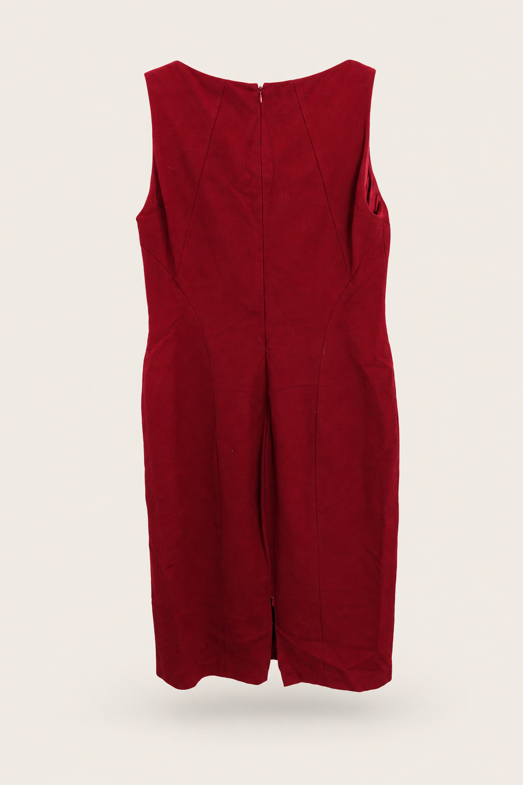 AI-edited garment-only rear view of Red Sleeveless V-Neck Sheath Dress, based on the actual item photo