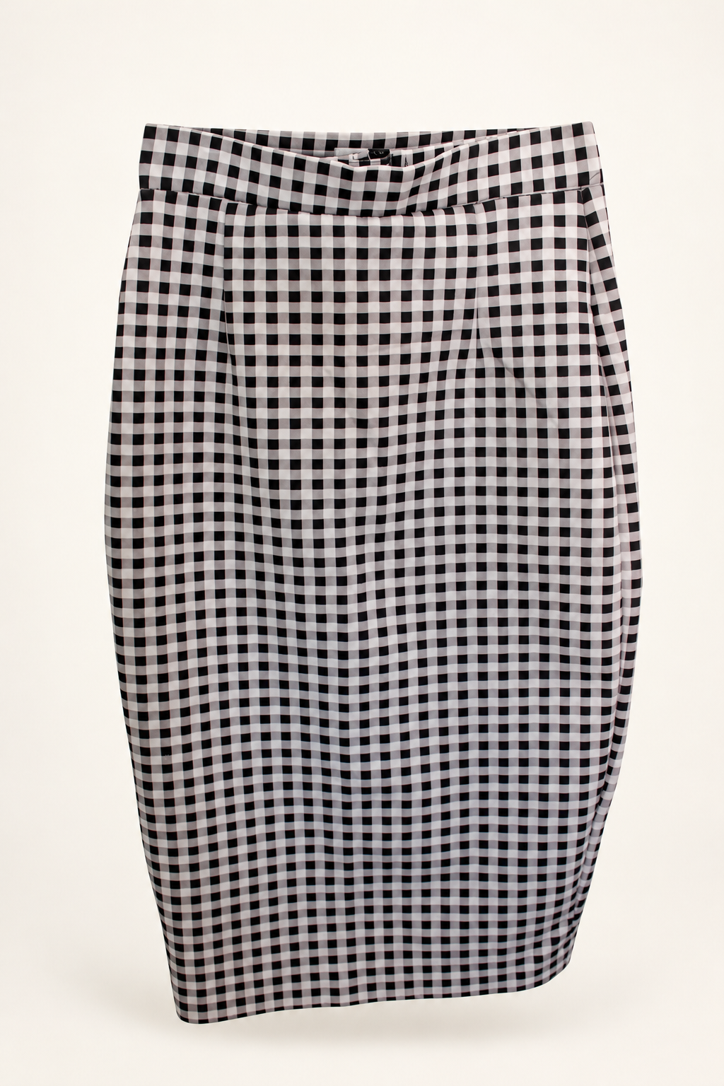CR-0086, Black & White Gingham Pencil Skirt, garment-only front view. AI-edited from the actual garment photo; hanger and background removed.