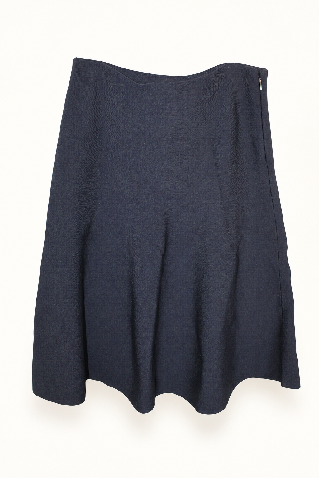 CR-0096, Dark Navy Panelled Flared Skirt, garment-only front view. AI-edited from the actual garment photo; hanger and background removed.