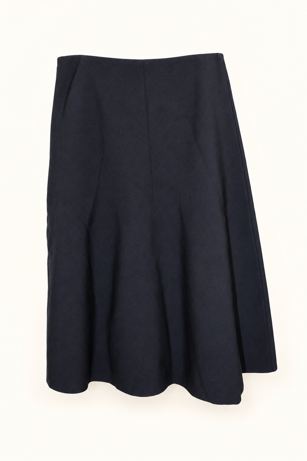 CR-0096, Dark Navy Panelled Flared Skirt, AI-edited garment-only rear view based on the actual item photograph