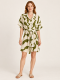 AI-generated front model view of Winnie & Co Olive & Cream Abstract-Print Shirt Dress