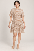 AI-generated front model view of Miss Valley Cream Floral-Lace Ruffle Dress