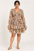 AI-generated front model view of Style State Multicolour Floral Tiered Dress