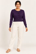 AI-generated front model view of Review Deep Purple Cropped Cardigan