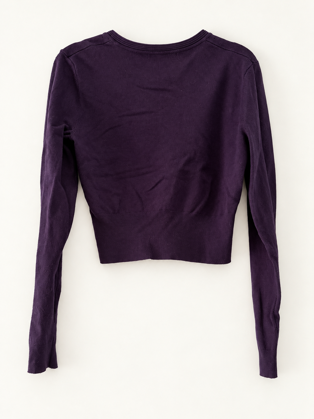 AI-edited garment-only back view of Review Deep Purple Cropped Cardigan, based on the actual item photo
