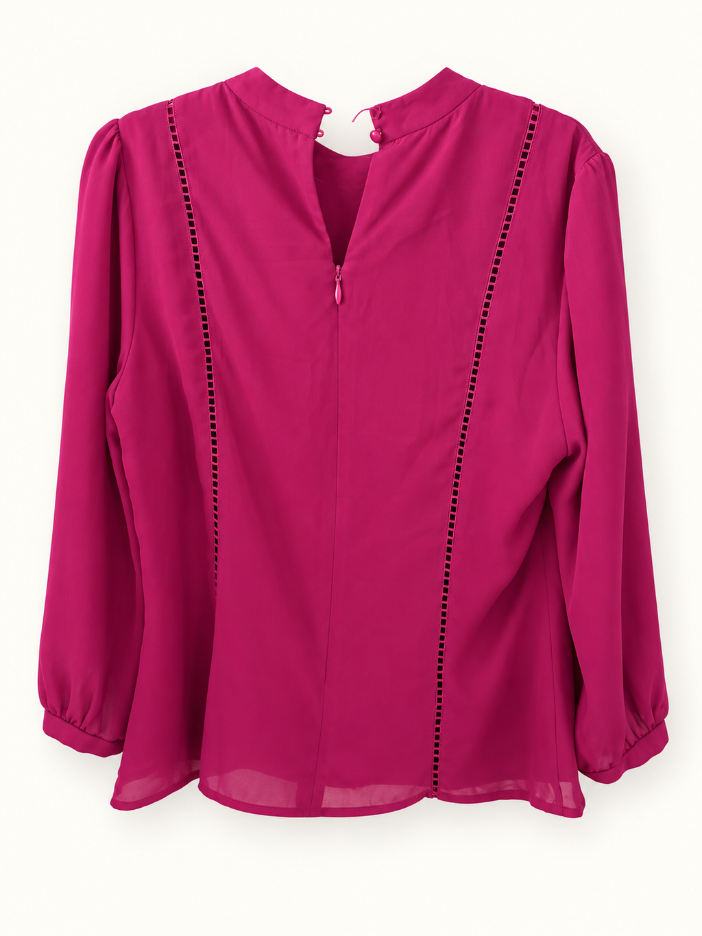 AI-edited garment-only back view of Review Magenta Long-Sleeve Detail Blouse, based on the actual item photo