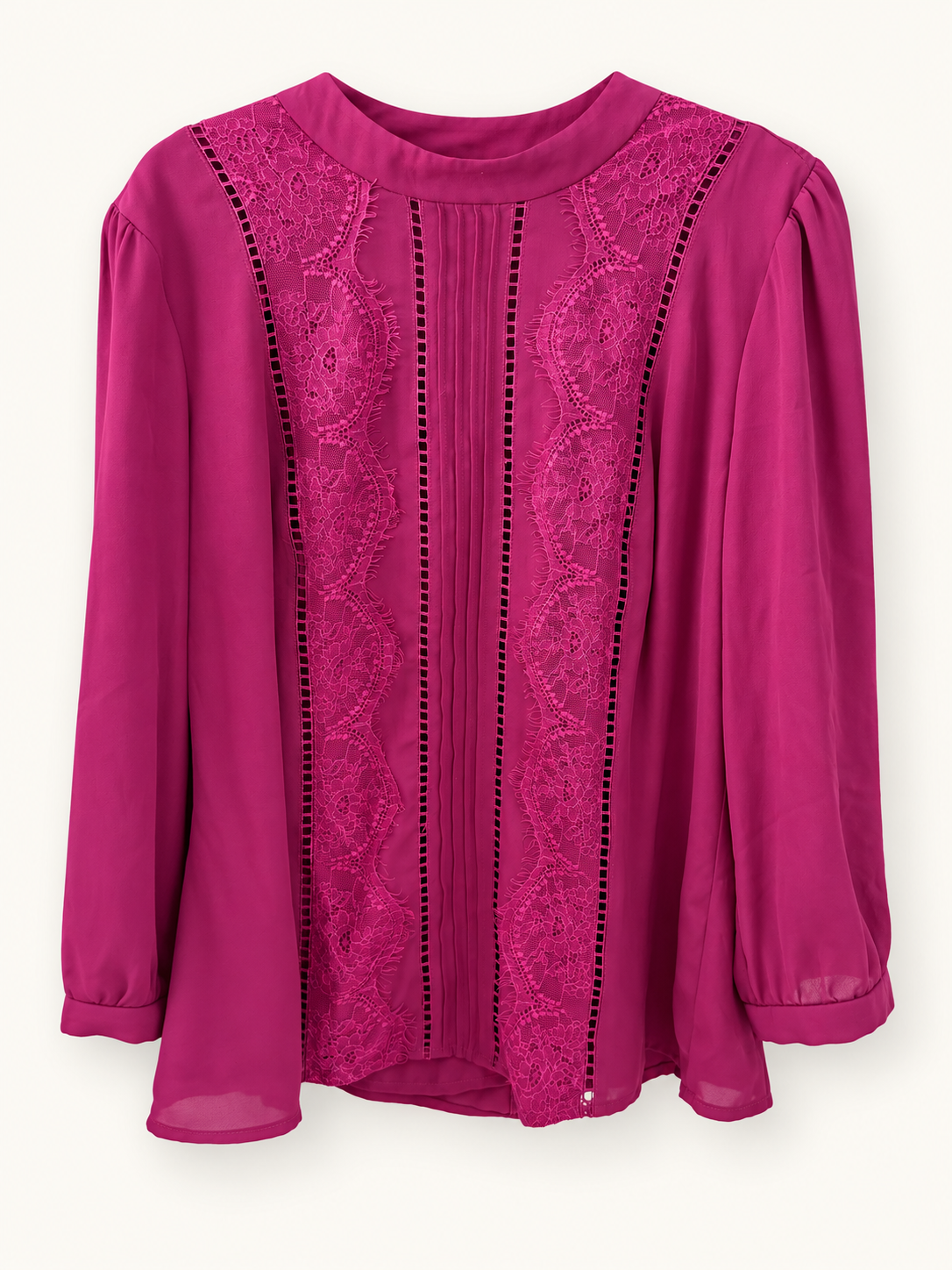 AI-edited garment-only front view of Review Magenta Long-Sleeve Detail Blouse, based on the actual item photo