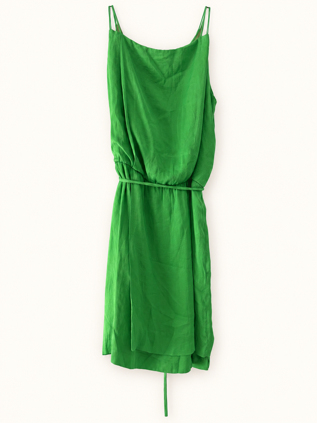 AI-edited garment-only back view of Zara Basic Green Strappy Wrap-Style Dress, based on the actual item photo