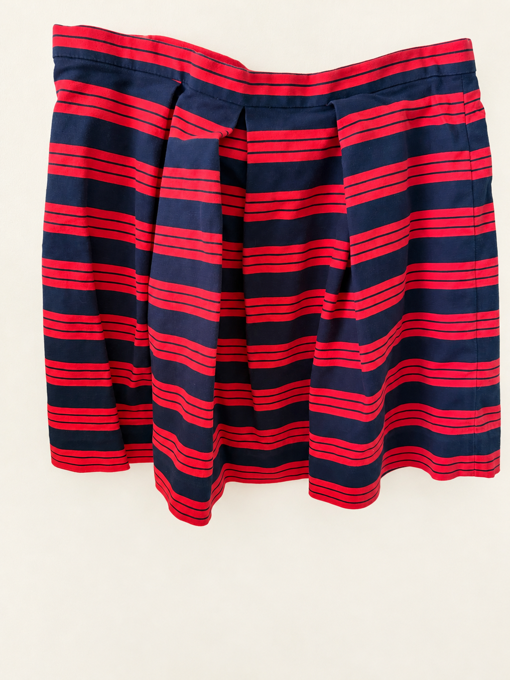 AI-edited garment-only front view of Gap Red & Navy Striped Pleated Skirt, based on the actual item photo