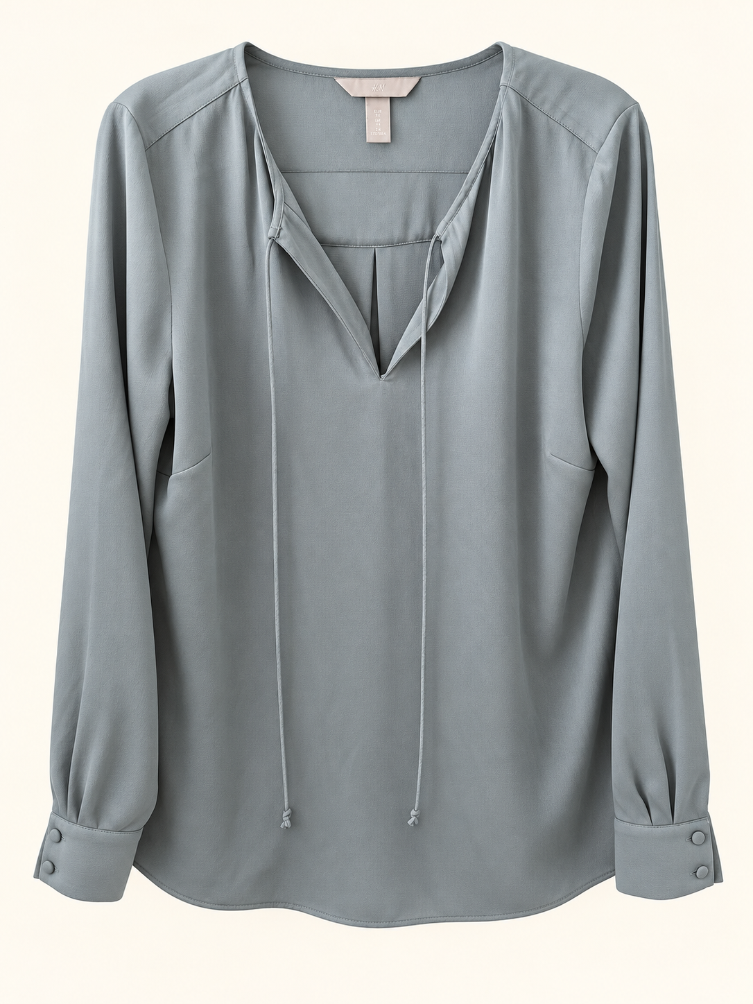 AI-edited garment-only front view of H&M Grey-Blue Long-Sleeve Blouse, based on the actual item photo