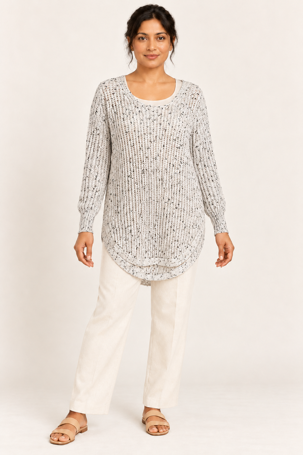 AI-generated front model view of Caroline Morgan Black & White Marled Knit Jumper