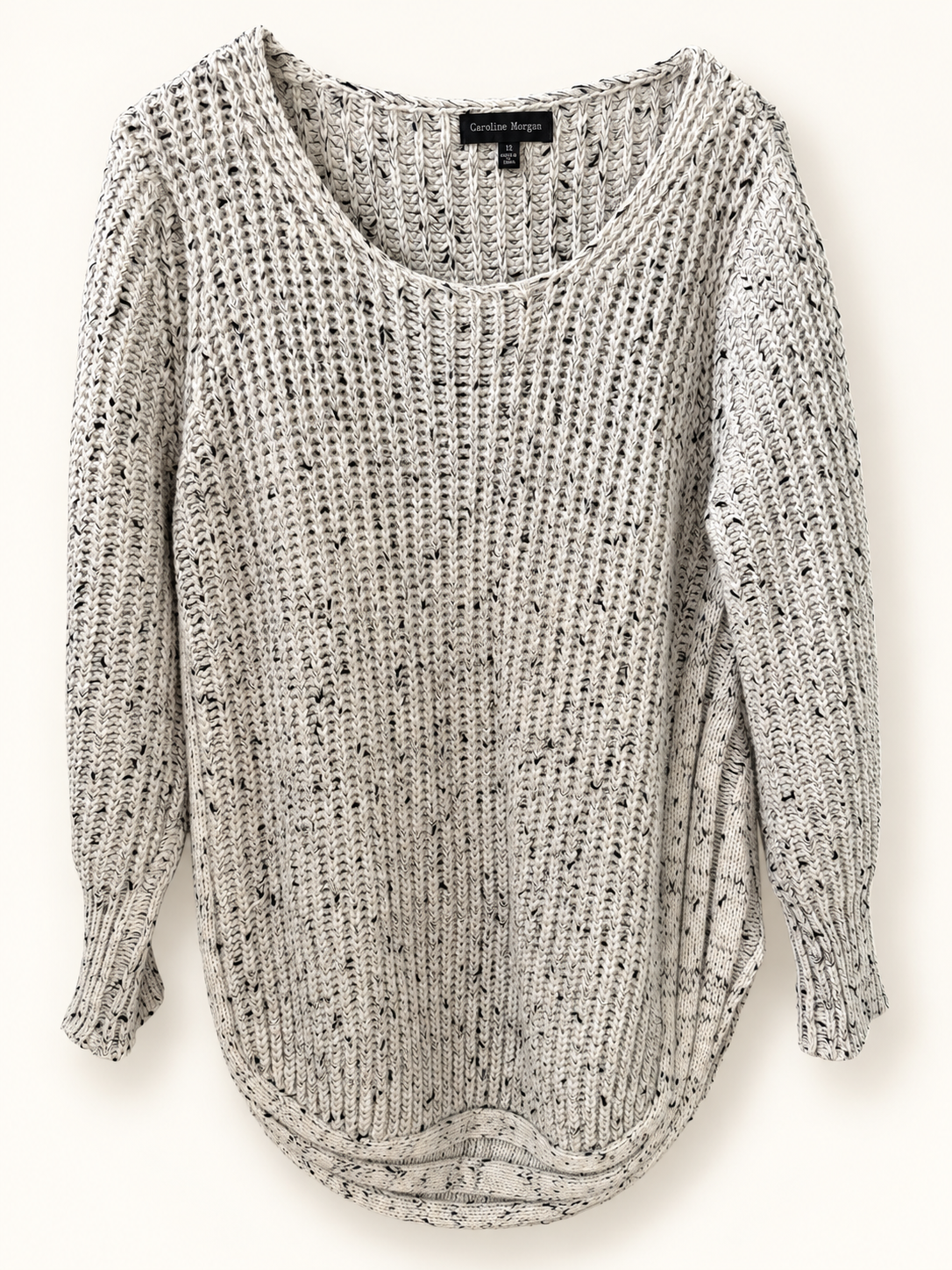 AI-edited garment-only front view of Caroline Morgan Black & White Marled Knit Jumper, based on the actual item photo