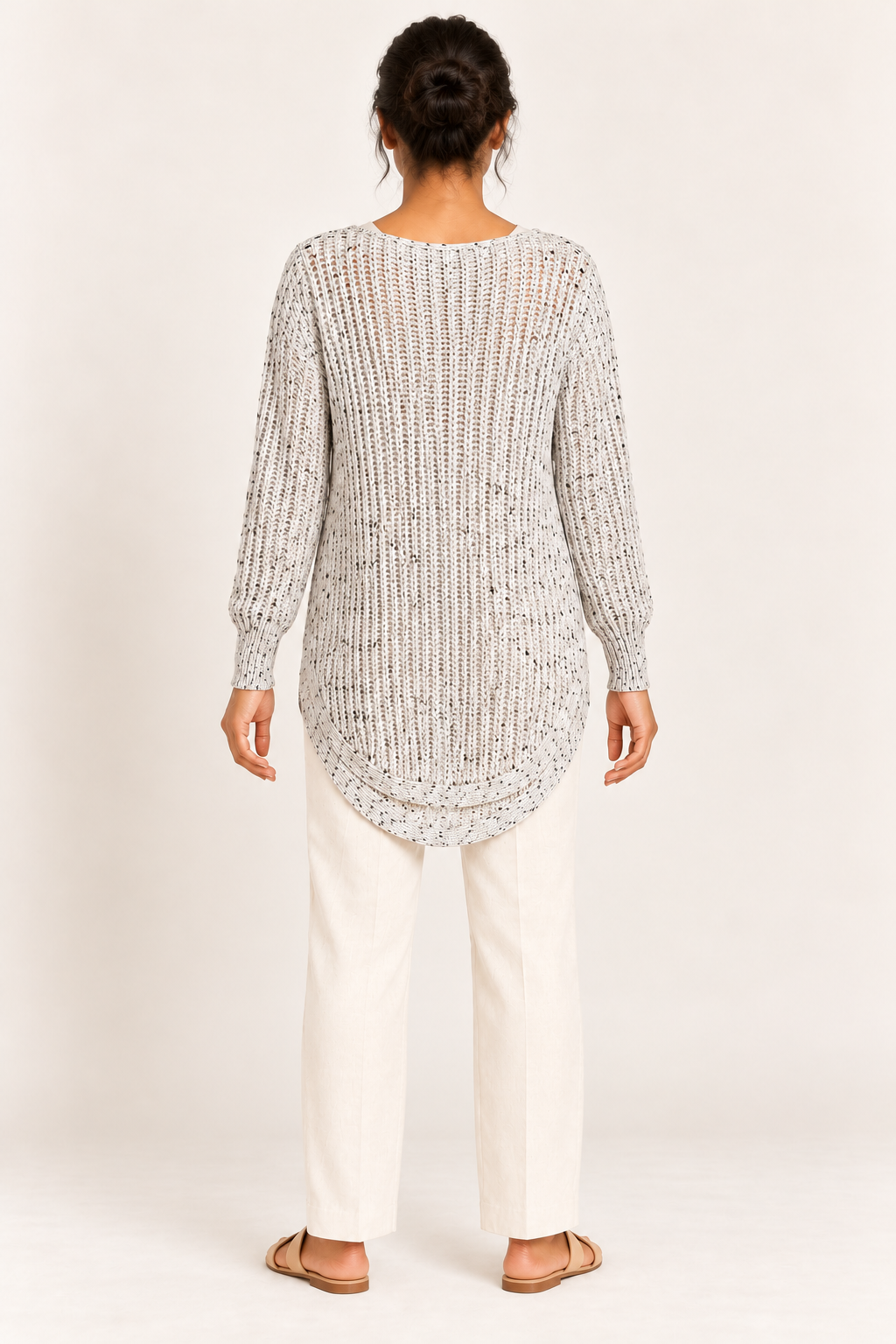 AI-generated rear model view of Caroline Morgan Black & White Marled Knit Jumper