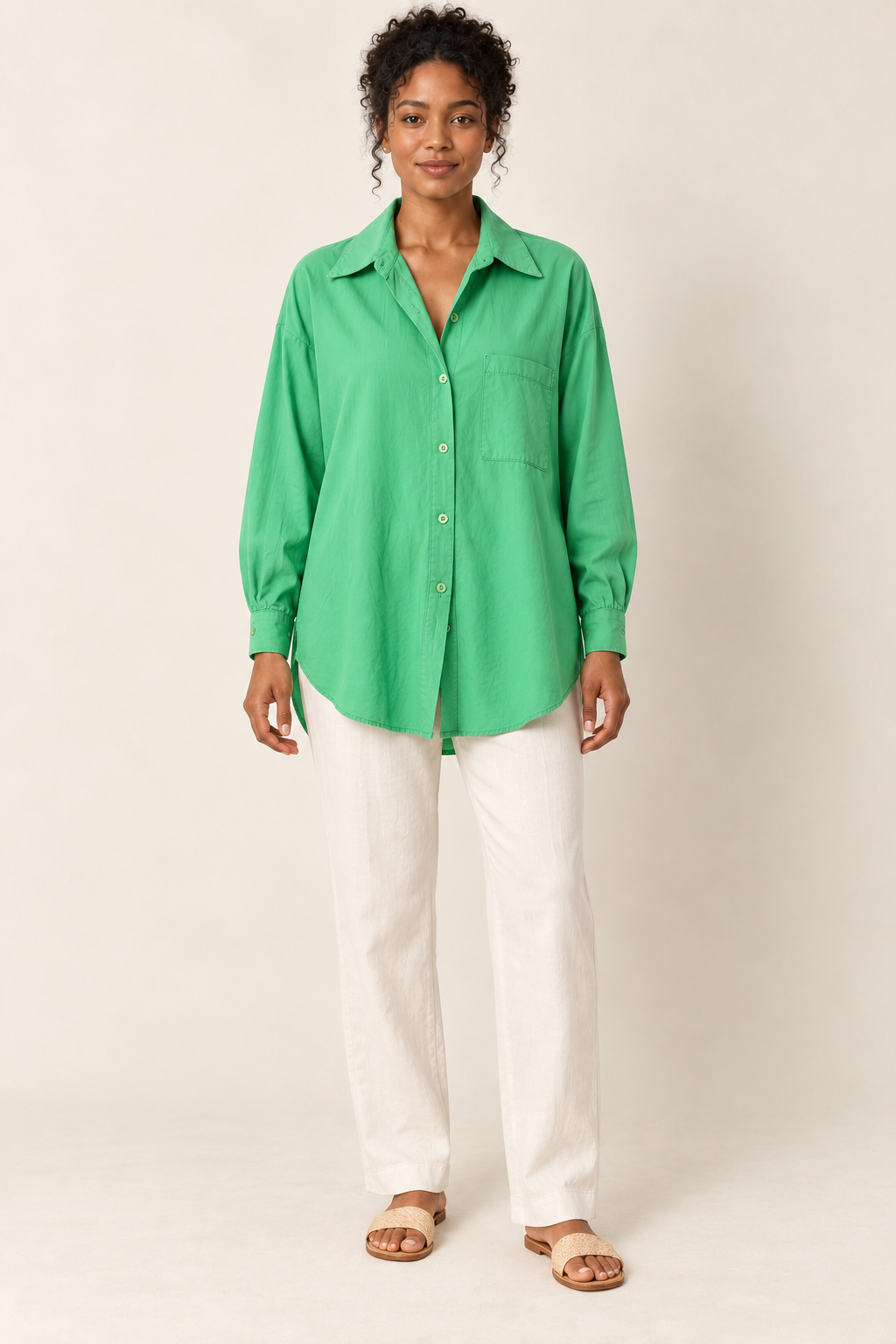 AI-generated front model view of Ava & Ever Bright Green Collared Shirt
