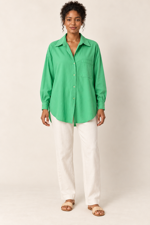 AI-generated front model view of Ava & Ever Bright Green Collared Shirt