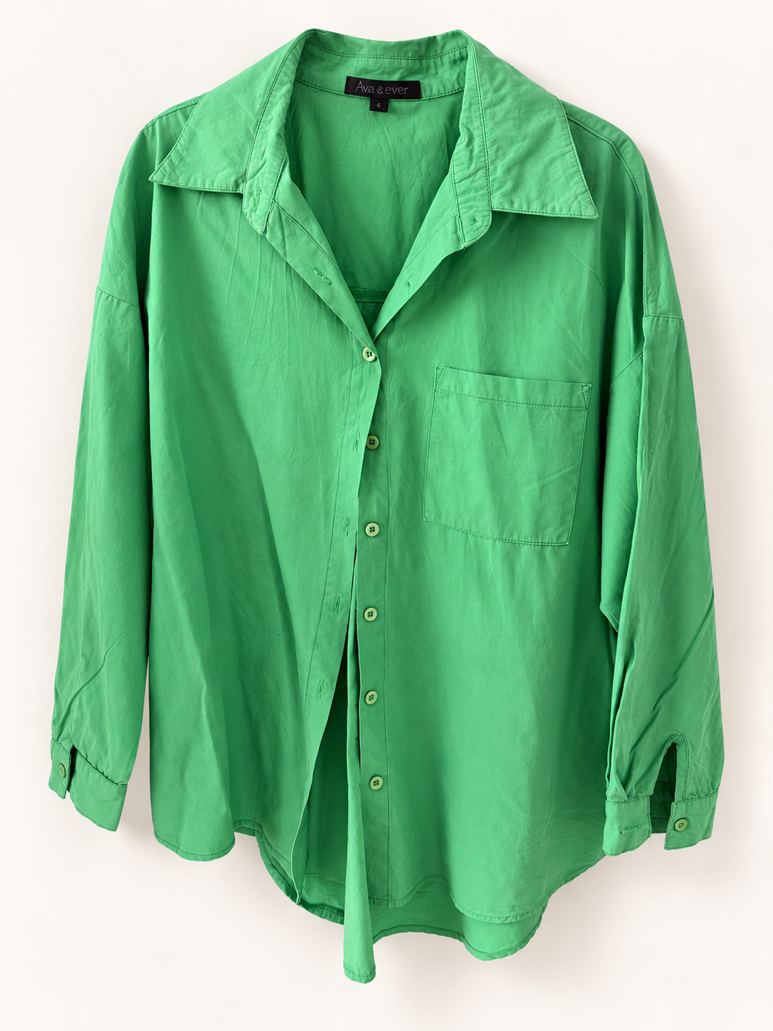 AI-edited garment-only front view of Ava & Ever Bright Green Collared Shirt, based on the actual item photo