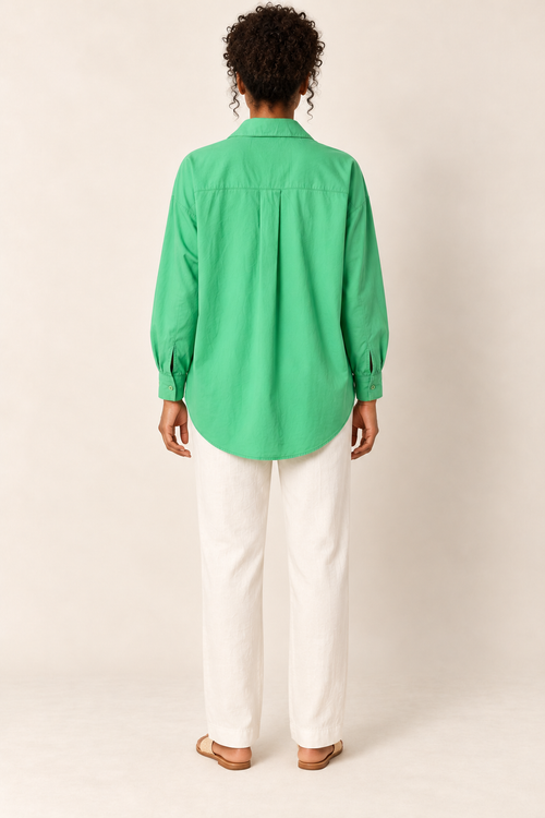 AI-generated rear model view of Ava & Ever Bright Green Collared Shirt